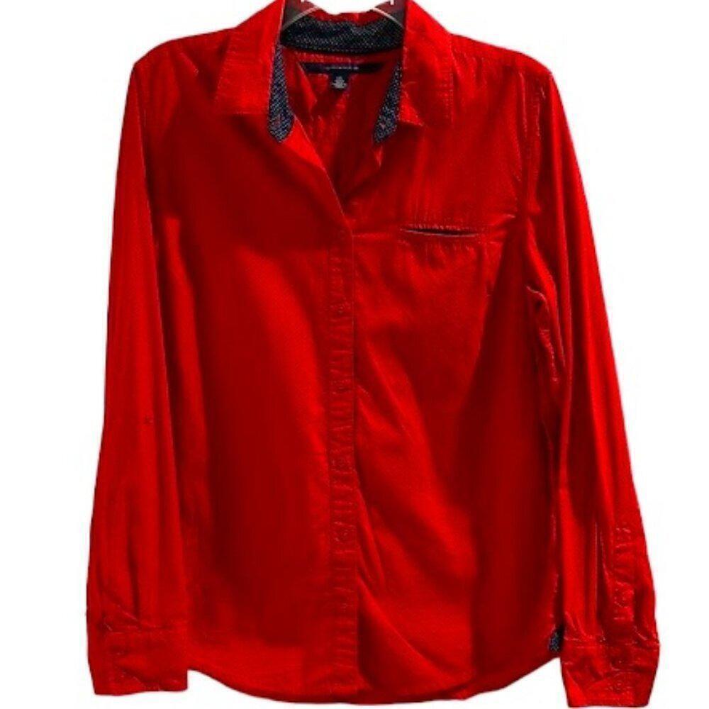 Stylish Red Button-Up Shirt For Woman